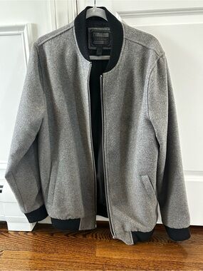 21men Gray Wool-Blend Bomber Jacket with Black Ribbing